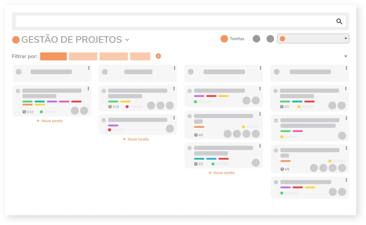 Mockup da central de iniciativas do AEVO Innovate, uma solução para gestão ágil de projetos de inovação