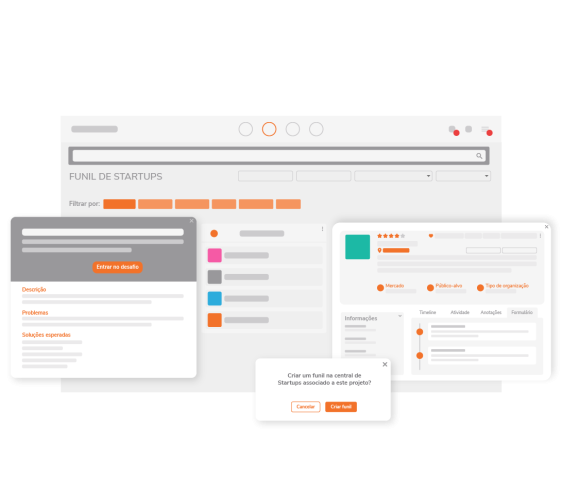 Mockup funil de startups - módulo de inovação aberta